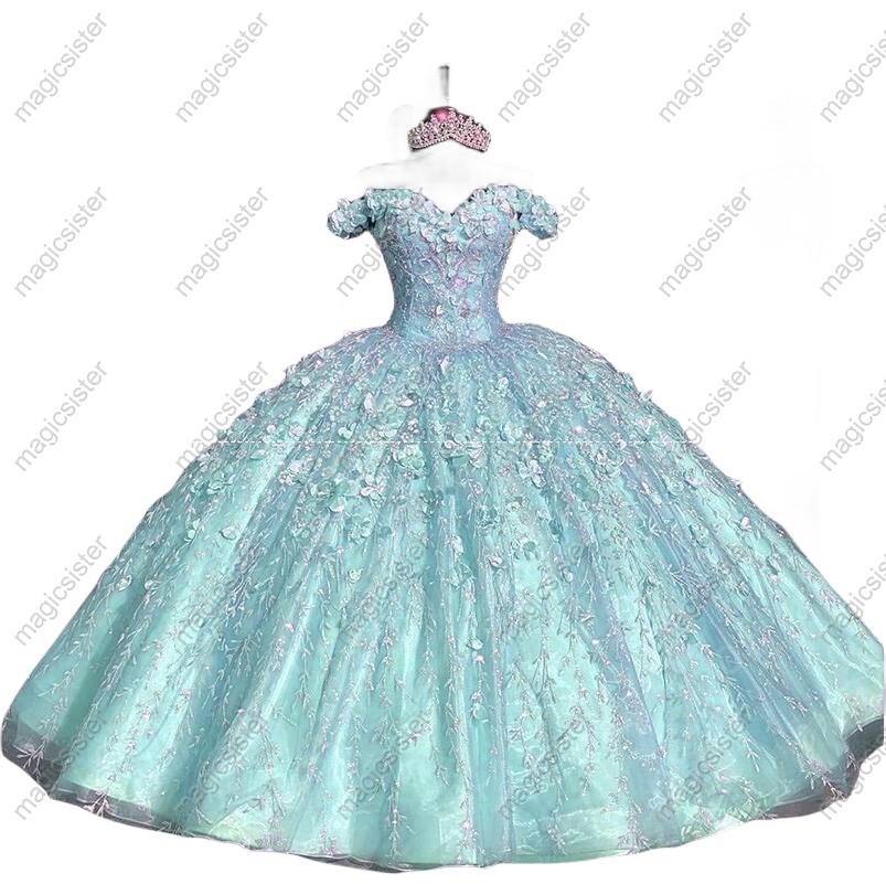 Factory Wholesale Glitter 3D Flower Quinceanera Dress