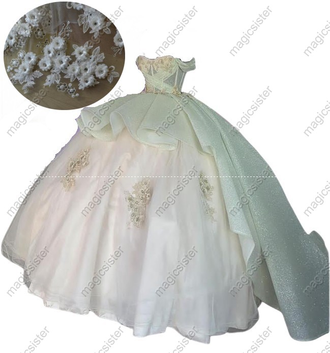 Instock Factory Wholesale Glitter 3D Floral Appliques Quinceanera Dress