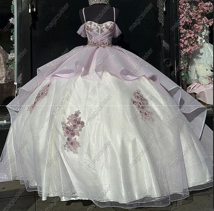 Instock Factory Wholesale Glitter 3D Floral Appliques Quinceanera Dress