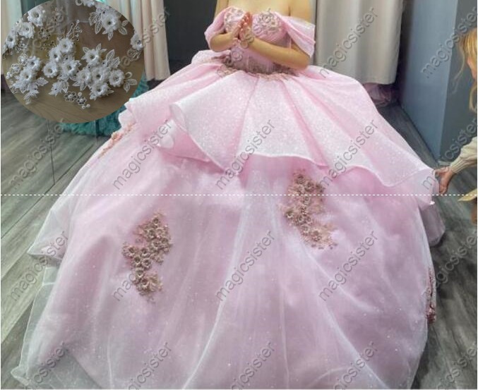 Instock Factory Wholesale Glitter 3D Floral Appliques Quinceanera Dress
