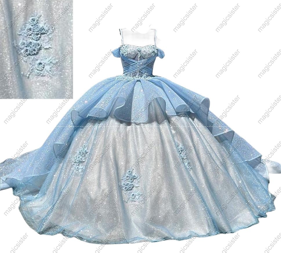 Instock Factory Wholesale Glitter 3D Floral Appliques Quinceanera Dress