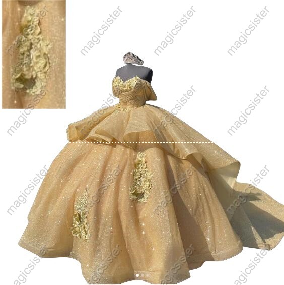 Instock Factory Wholesale Glitter 3D Floral Appliques Quinceanera Dress