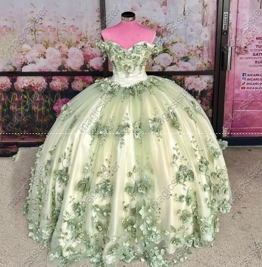 Instock Factory Wholesale Luxury 3D Floral Quinceanera Dress
