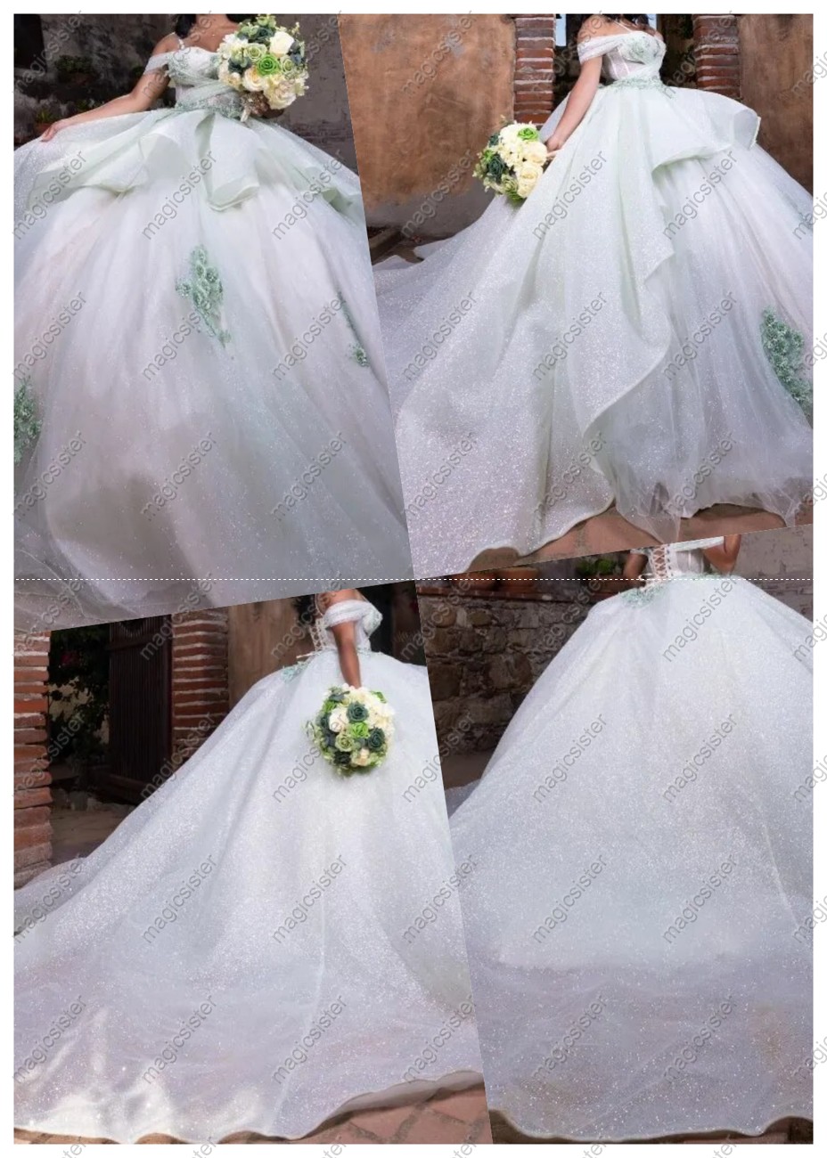 Instock Glitter 3D Floral Appliques Quinceanera Dress
