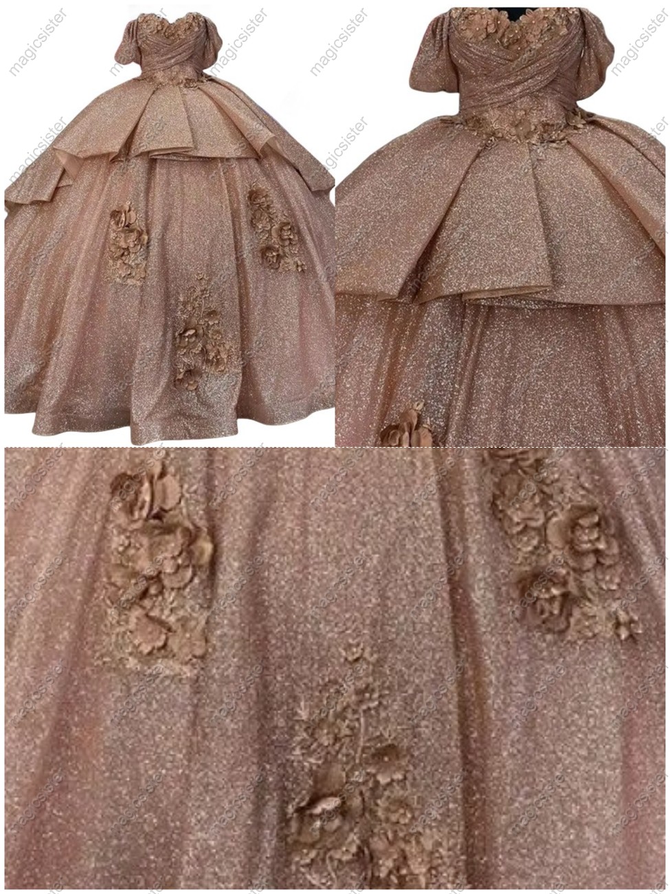 Instock Factory Wholesale Glitter 3D Floral Appliques Quinceanera Dress