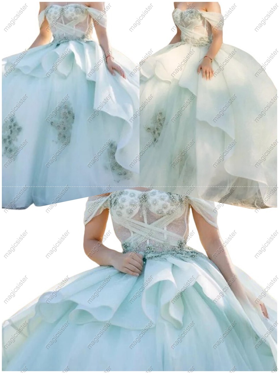 Instock Factory Wholesale Glitter 3D Floral Appliques Quinceanera Dress