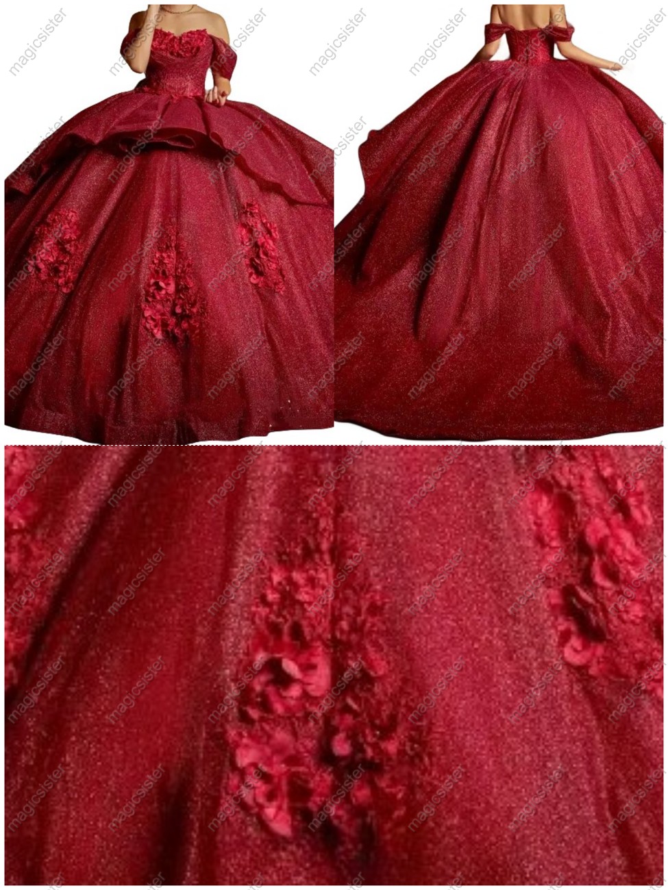 Instock Factory Wholesale Glitter 3D Floral Appliques Quinceanera Dress