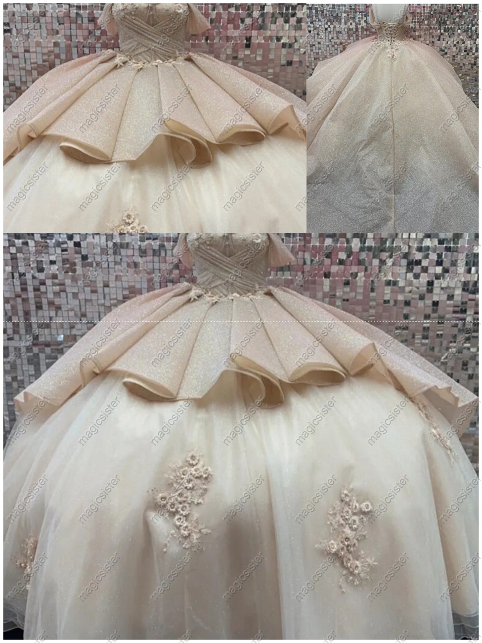 Instock Glitter 3D Floral Appliques Quinceanera Dress