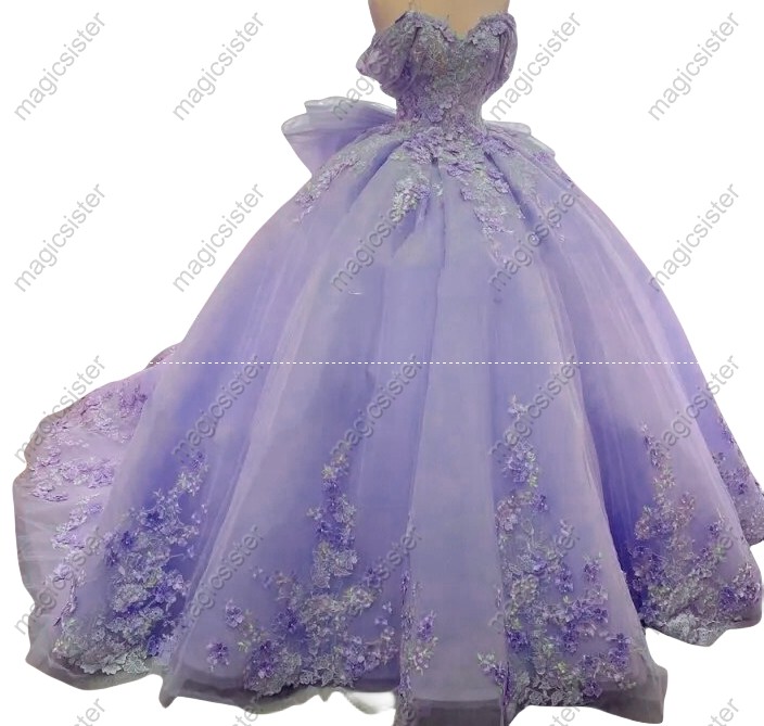 Instock 3D embroidered multi color flower lace Quinceanera Dress