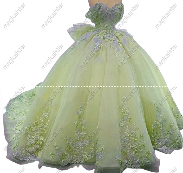 Instock 3D embroidered multi color flower lace Quinceanera Dress