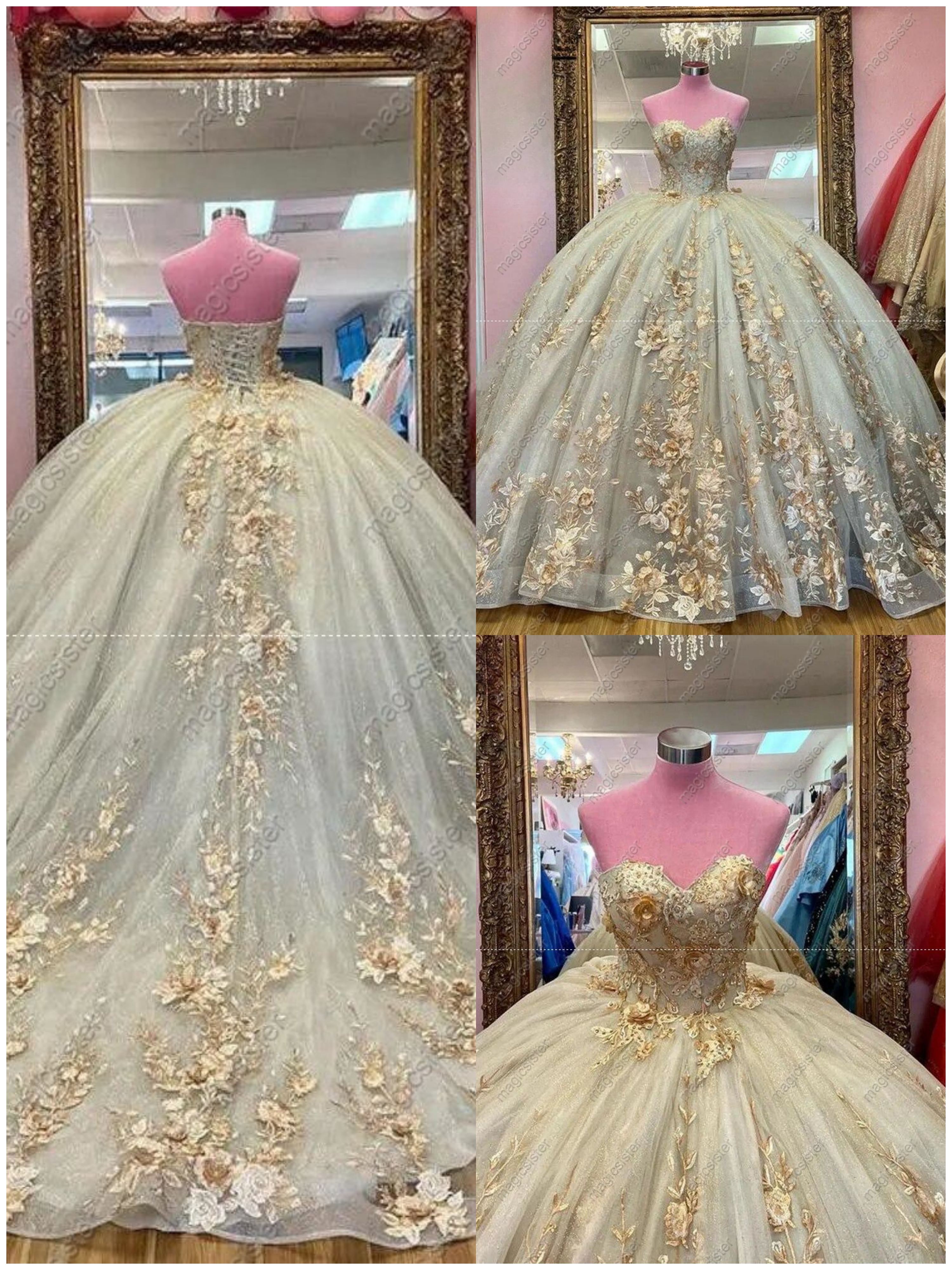 Luxurious Factory Wholesale Floral Appliques Quinceanera Ball Gowns