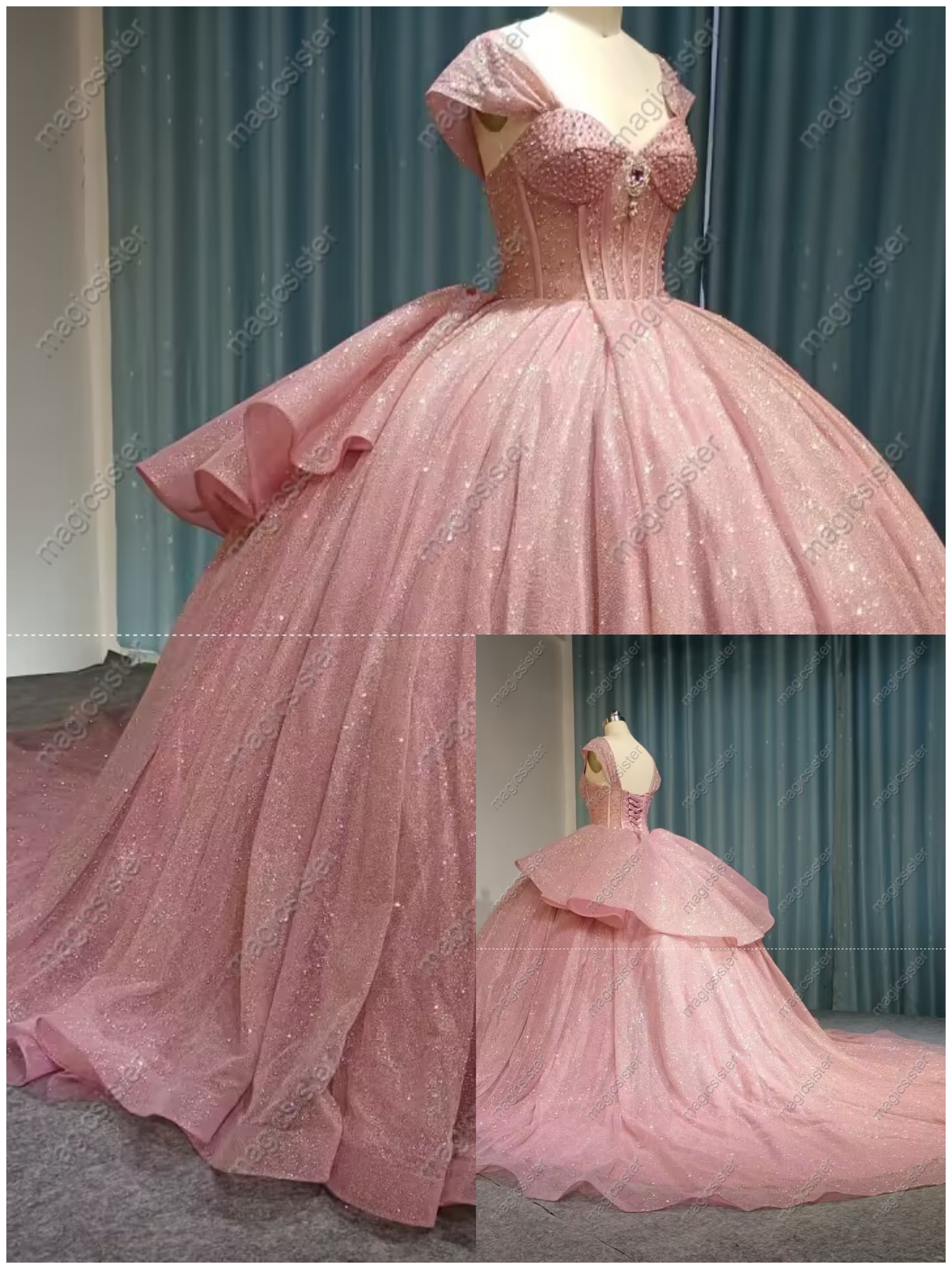 Blush Superhot Unique Factory Wholesale Glitter Quinceanera Dresses