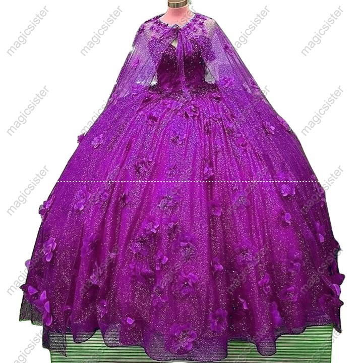 Factory Wholesale 3D Flower Glitter Quinceanera Dress
