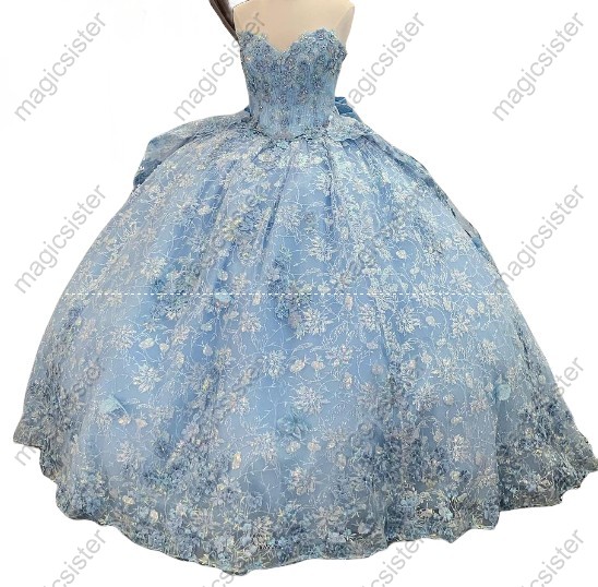Instock 3D embroidered multi color flower lace Quinceanera Dress