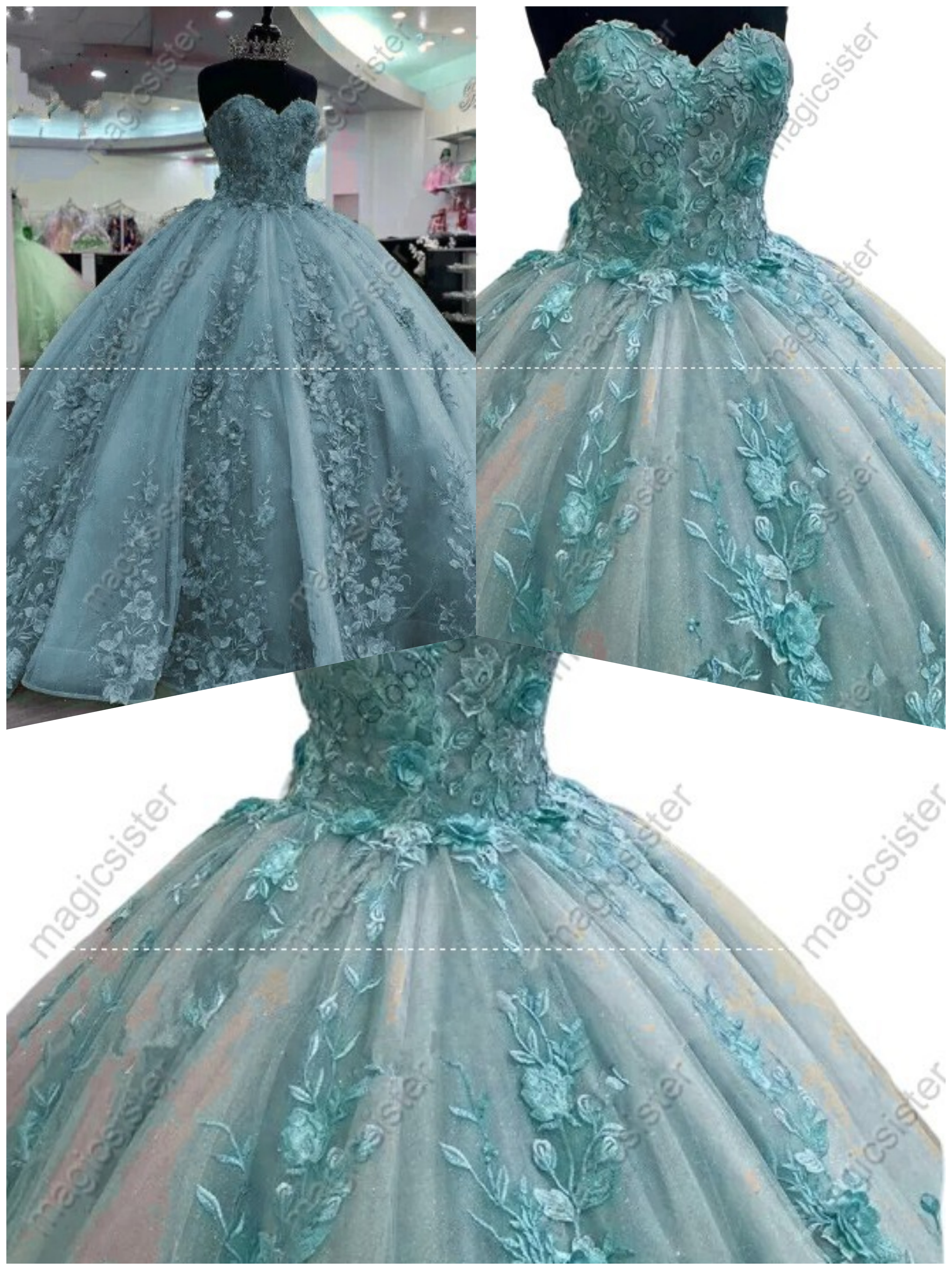 Luxurious Factory Wholesale Floral Appliques Quinceanera Ball Gowns