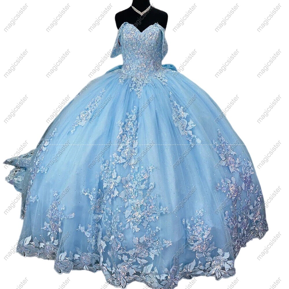 Luxury Factory Wholesale Glitter Floral Appliques Quinceanera Dress