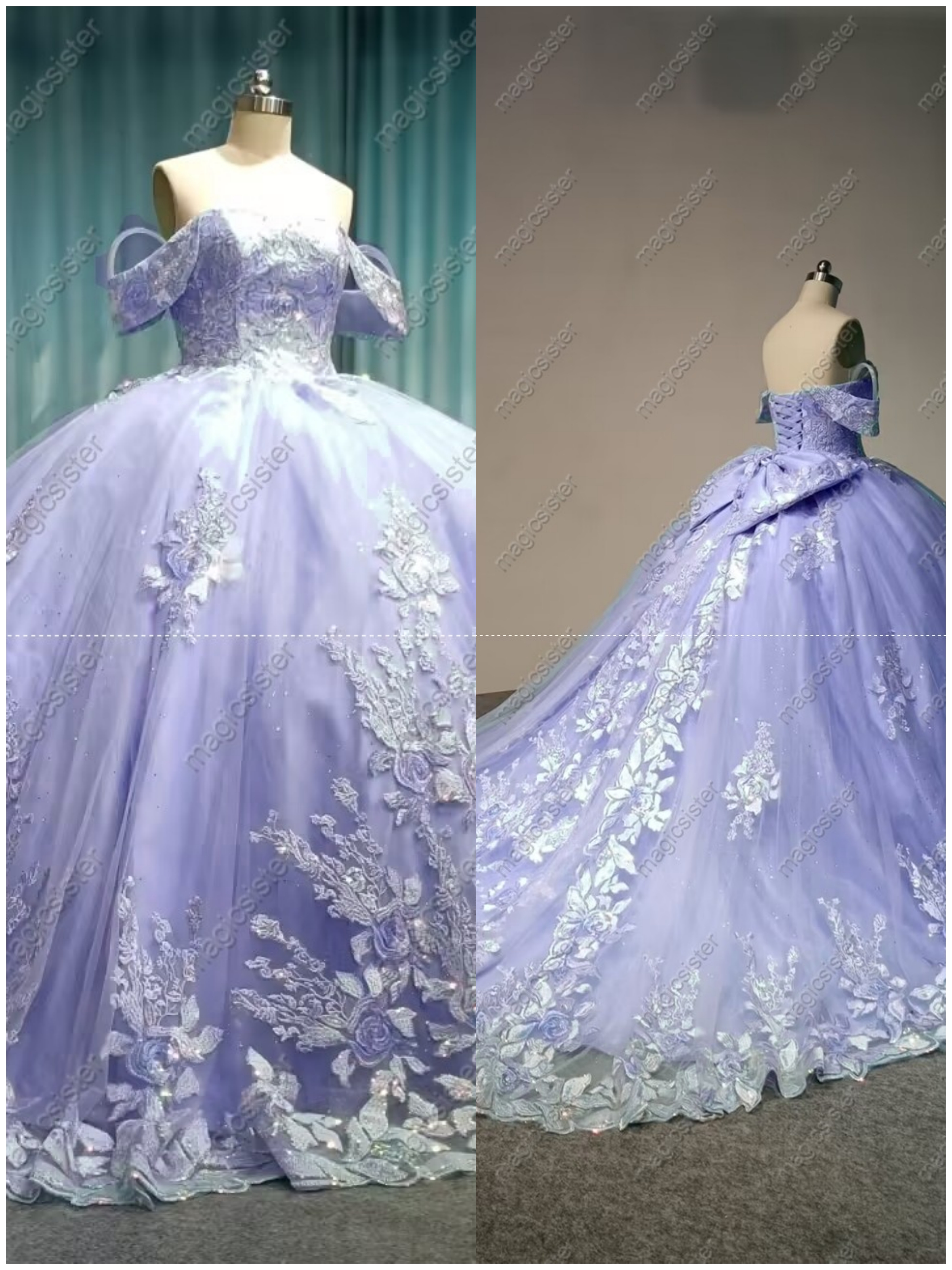 Luxury Factory Wholesale Glitter Floral Appliques Quinceanera Dress