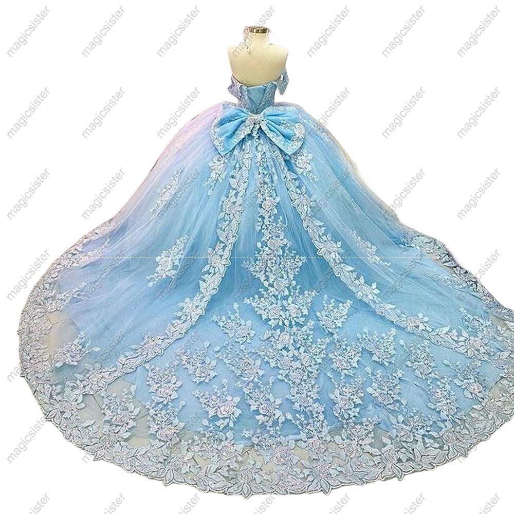 Luxury Factory Wholesale Glitter Floral Appliques Quinceanera Dress