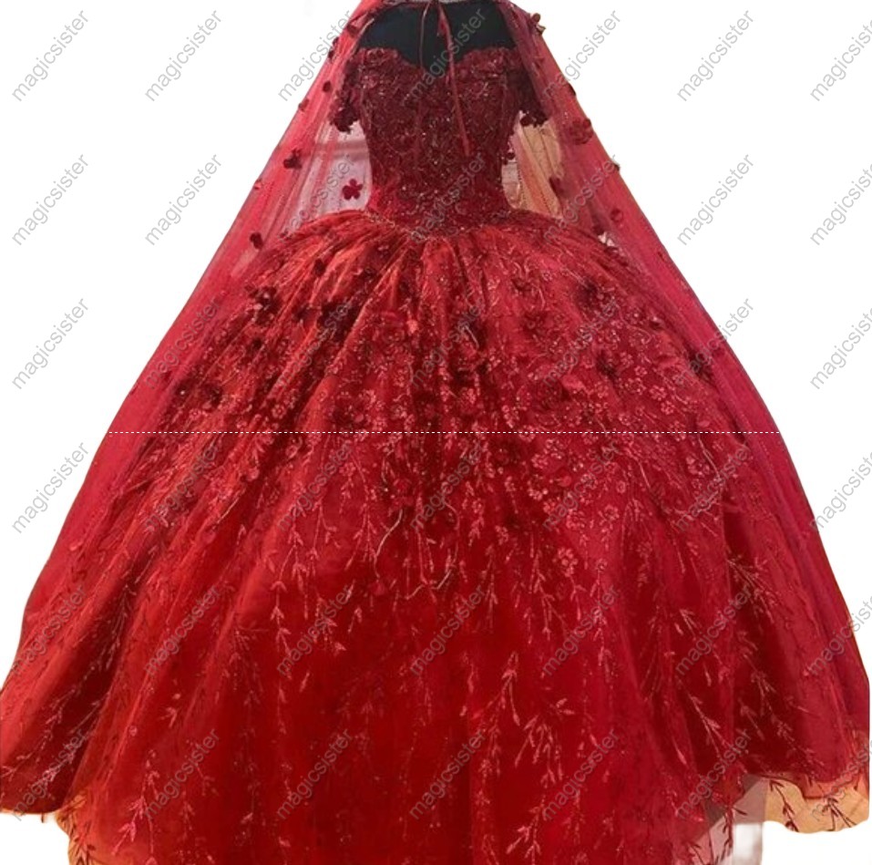 Factory Wholesale Glitter 3D Flower Quinceanera Dress