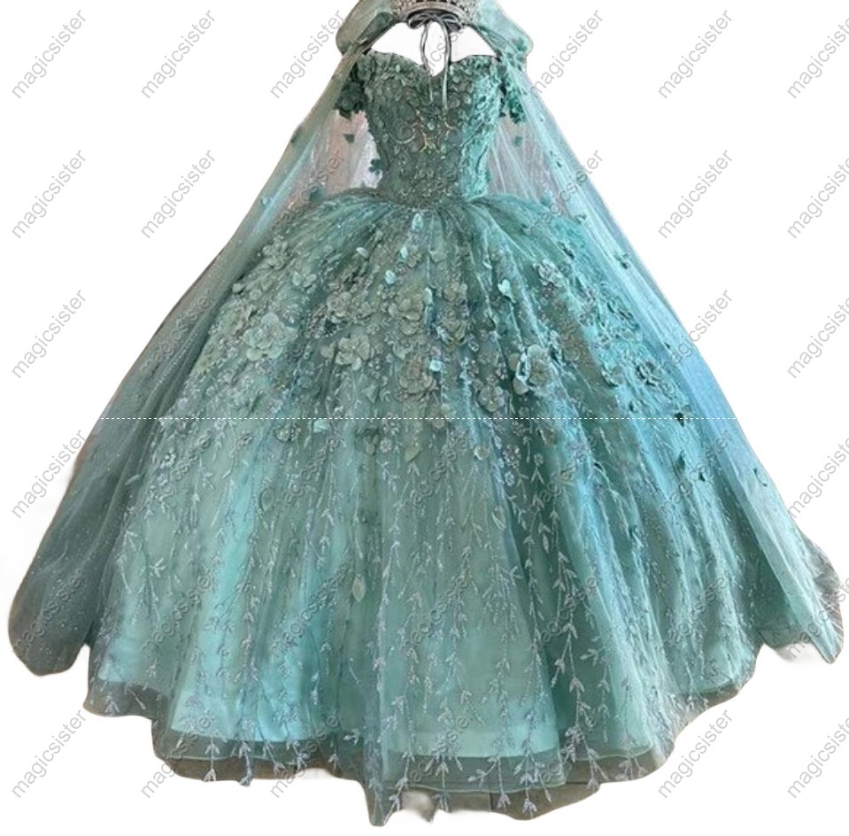 Factory Wholesale Glitter 3D Flower Quinceanera Dress