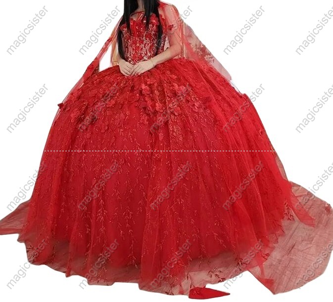 Factory Wholesale Glitter 3D Flower Quinceanera Dress