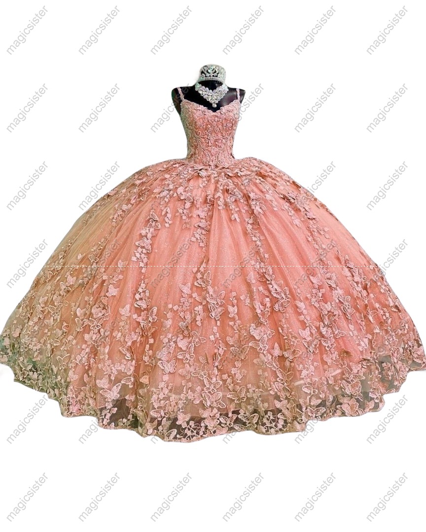 Factory Wholesale Lace Butterfly Quinceanera Dress