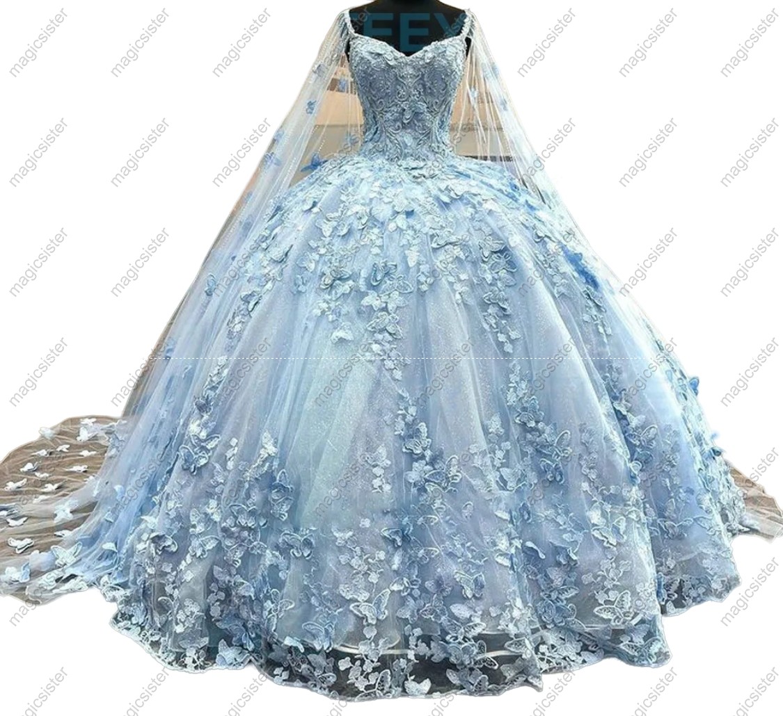 Factory Wholesale Lace Butterfly Quinceanera Dress