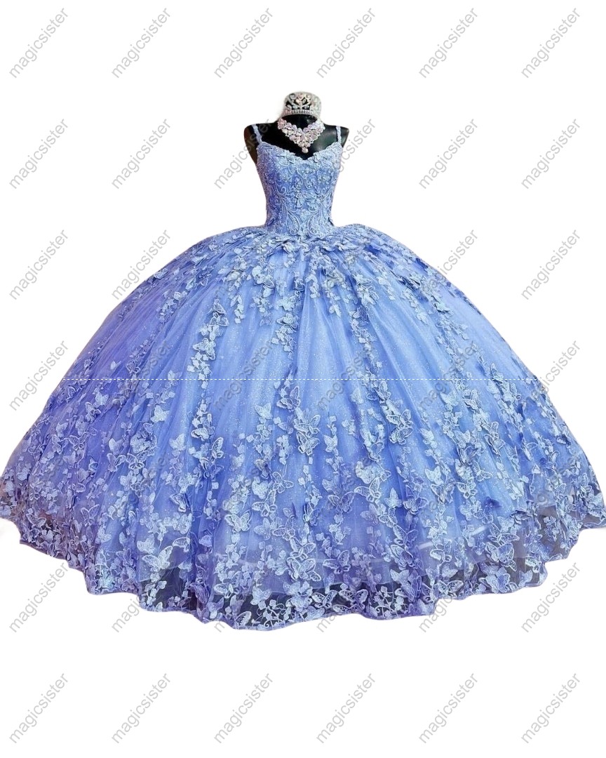 Factory Wholesale Lace Butterfly Quinceanera Dress