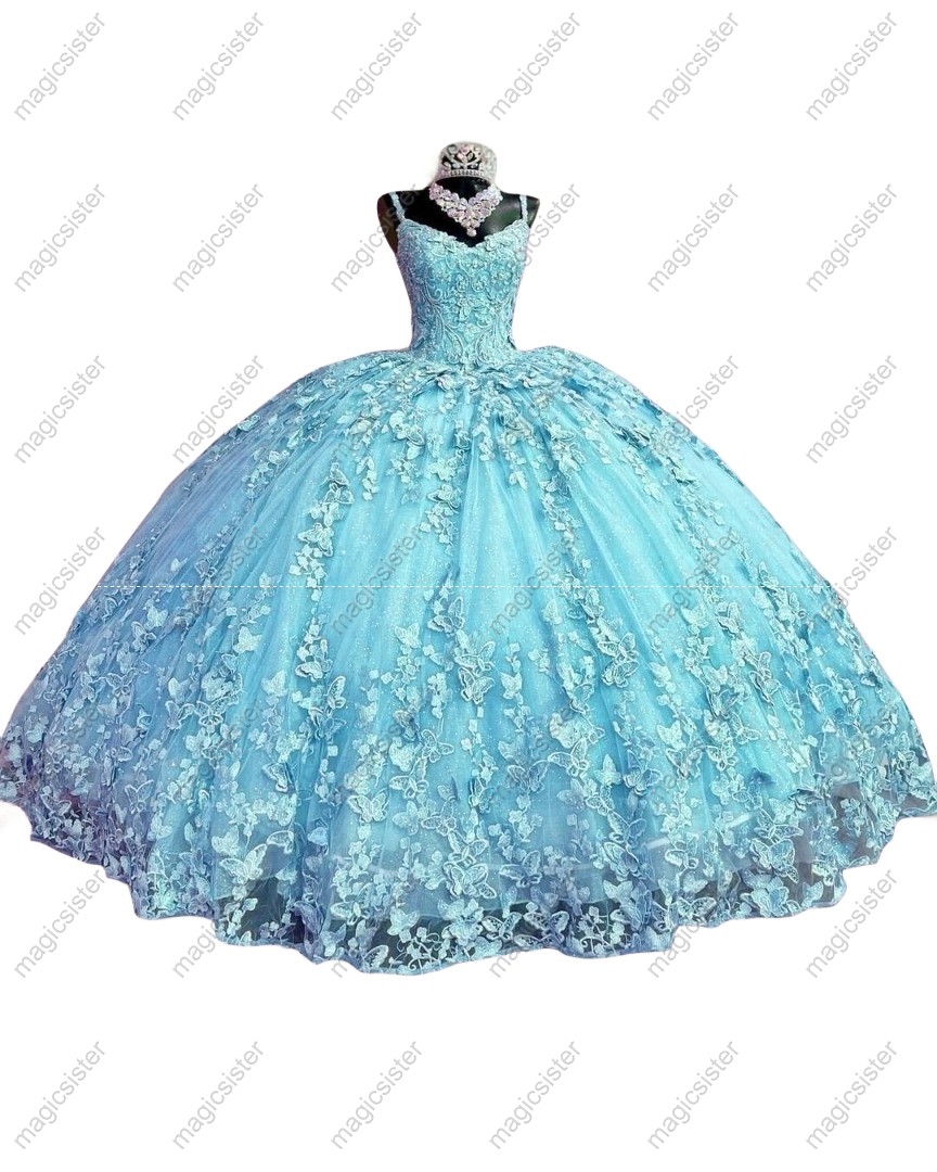 Factory Wholesale Lace Butterfly Quinceanera Dress