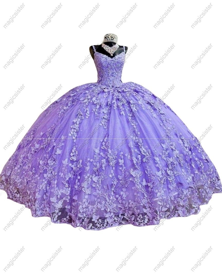 Factory Wholesale Lace Butterfly Quinceanera Dress