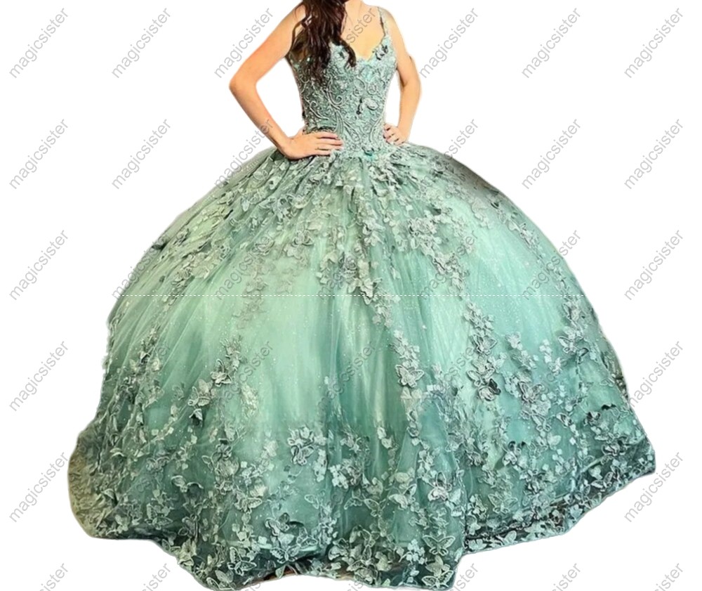 Factory Wholesale Lace Butterfly Quinceanera Dress