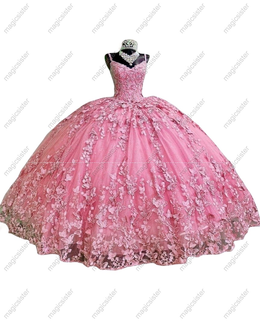 Factory Wholesale Lace Butterfly Quinceanera Dress