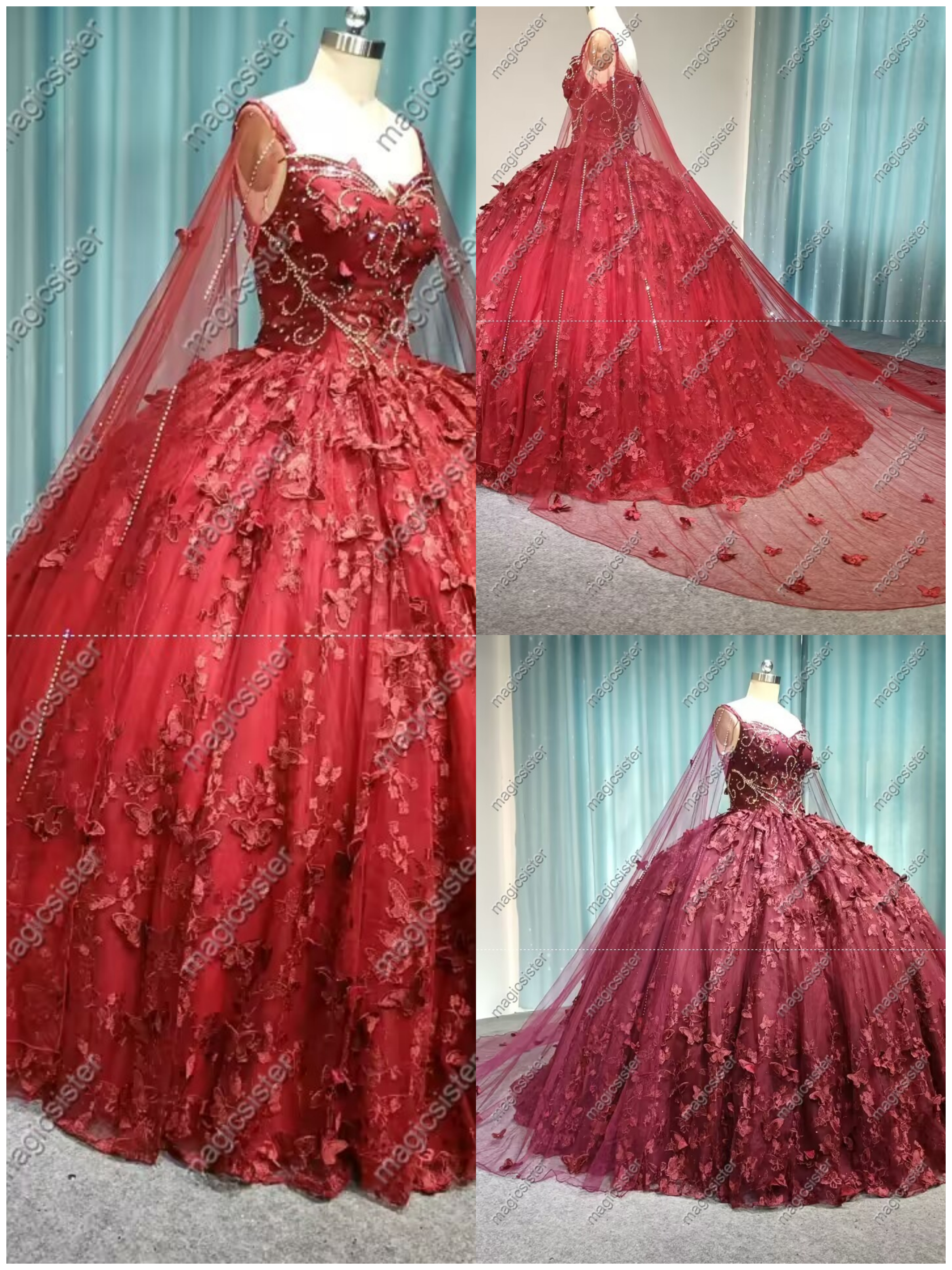 Factory Wholesale Lace Butterfly Quinceanera Dress