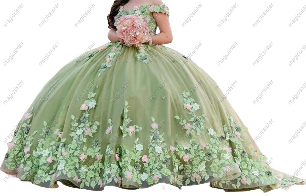Hot Sale 3D Flower Lace Quinceanera Dress
