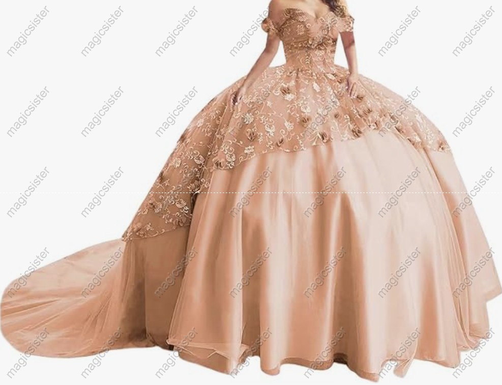 Instock Factory Glitter Fabric and 3D Flowers Quinceanera Dress