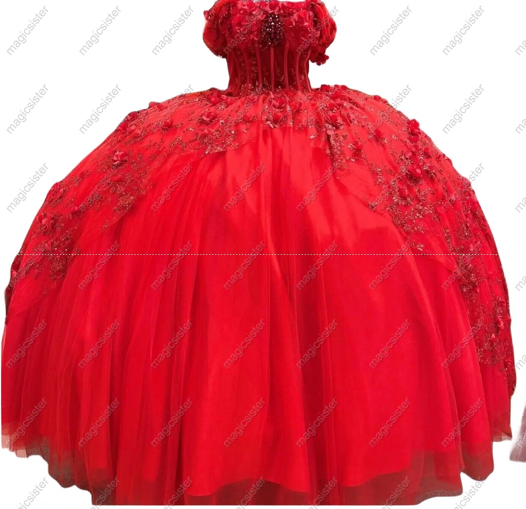 Instock Factory Glitter Fabric and 3D Flowers Quinceanera Dress