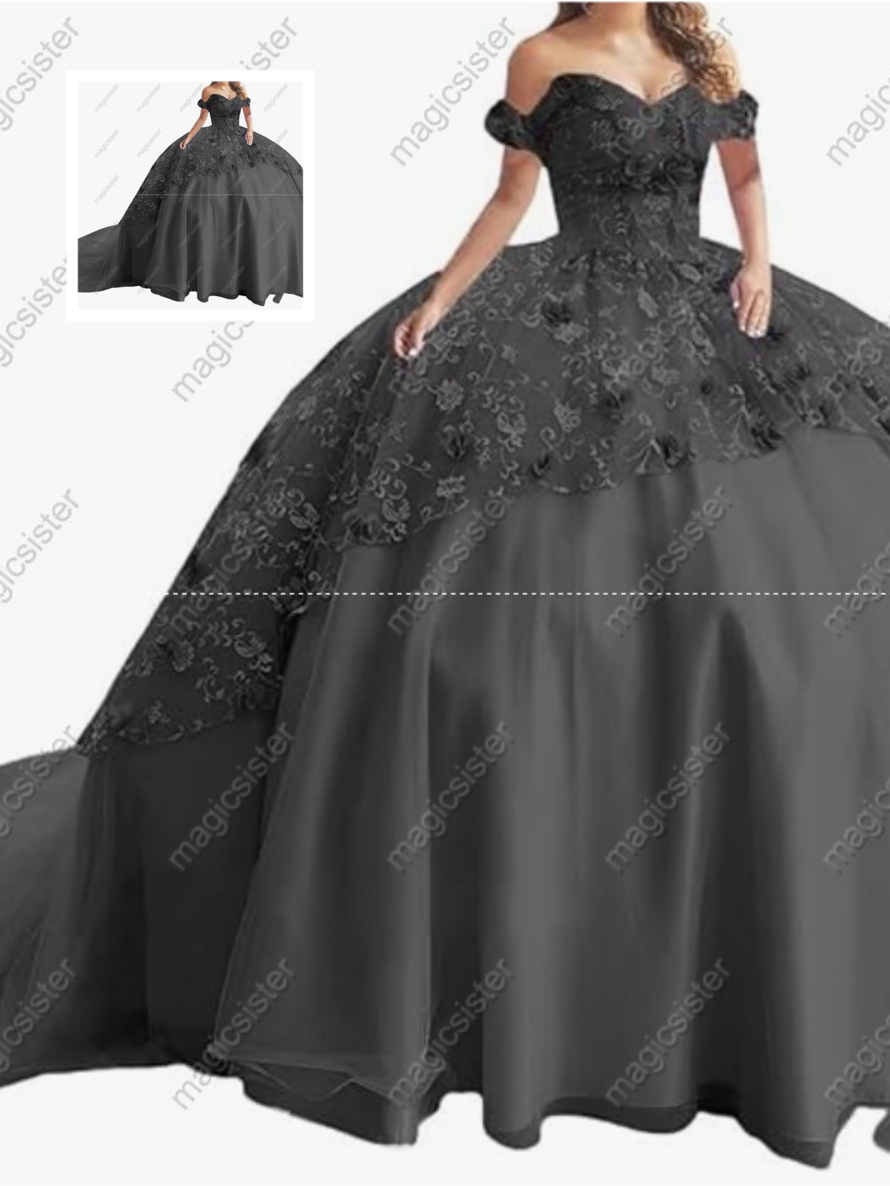 Instock Factory Glitter Fabric and 3D Flowers Quinceanera Dress