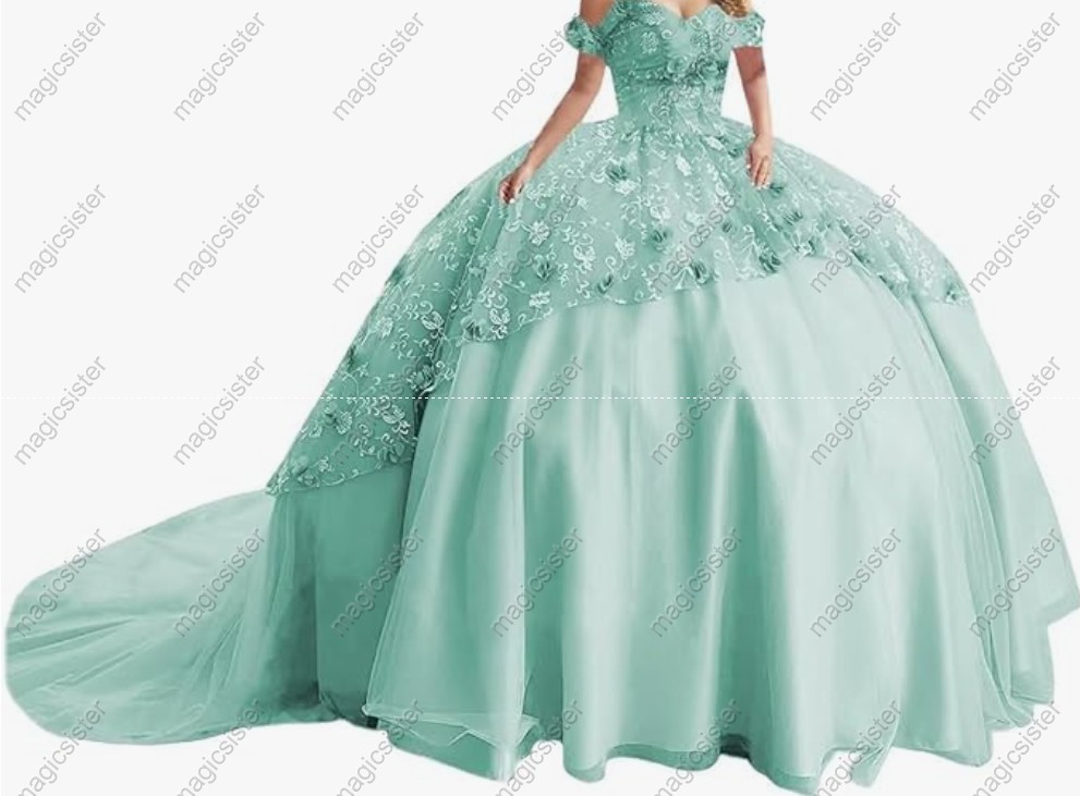 Instock Factory Glitter Fabric and 3D Flowers Quinceanera Dress