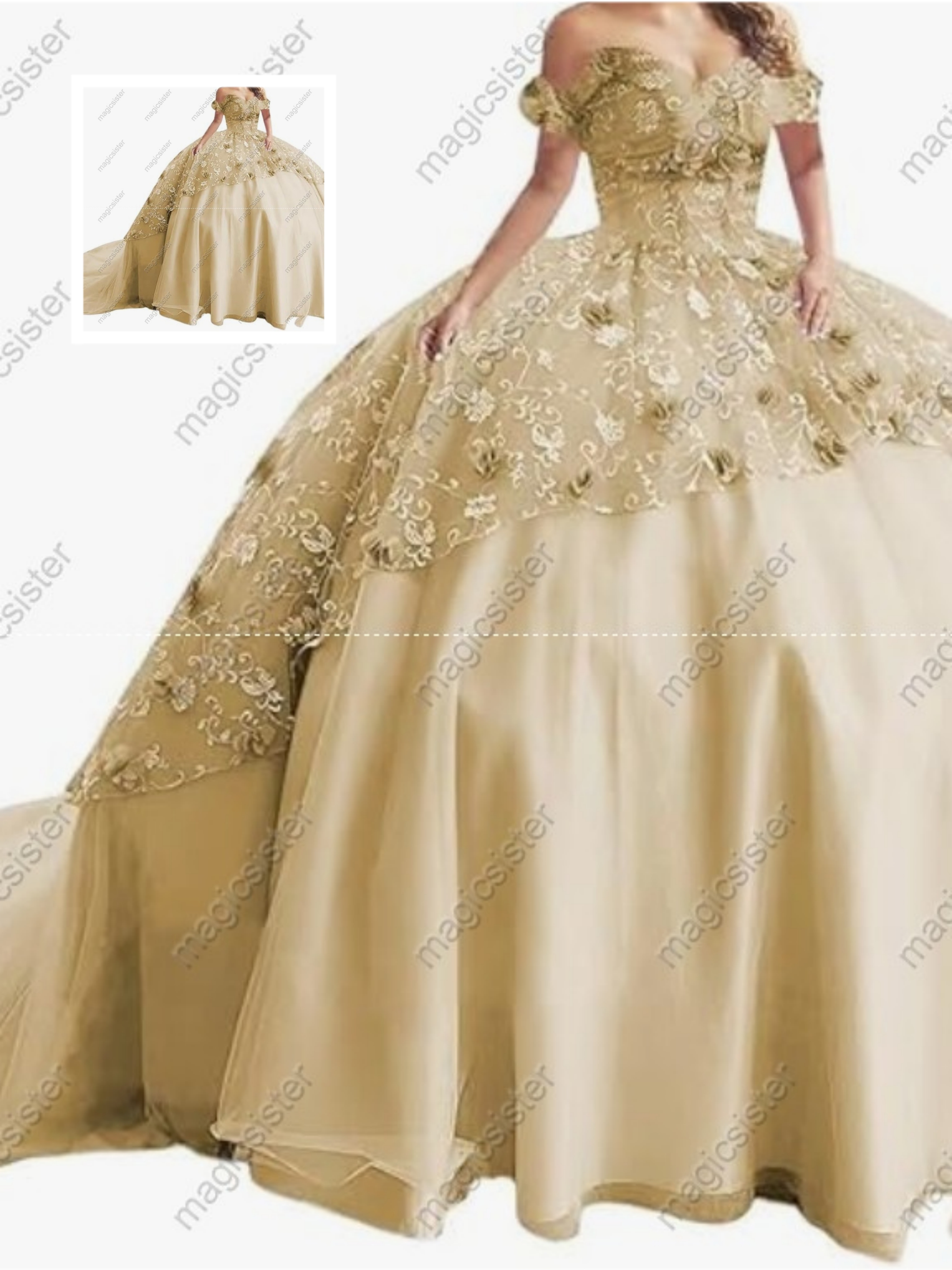 Instock Factory Glitter Fabric and 3D Flowers Quinceanera Dress