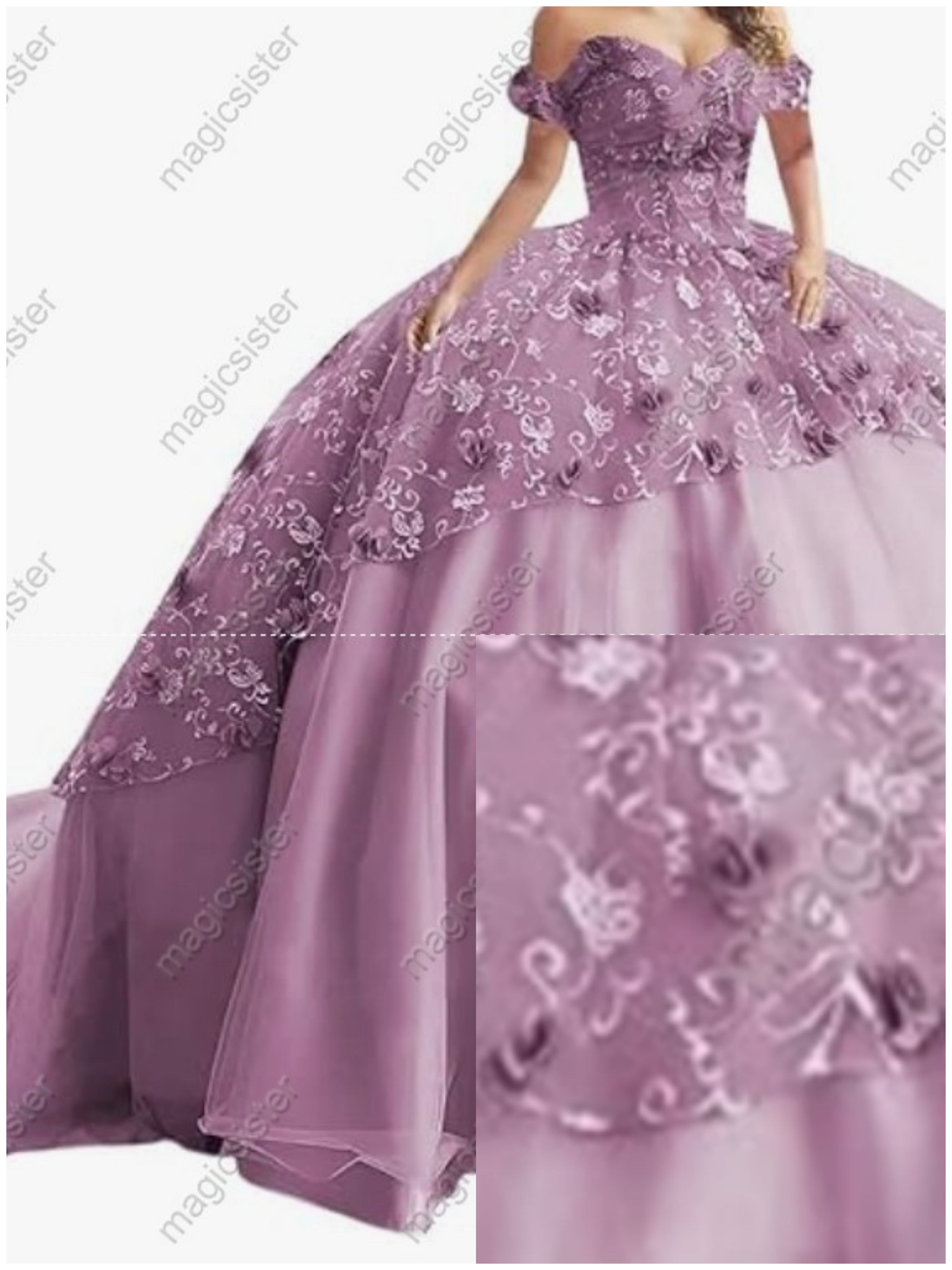 Instock Factory Glitter Fabric and 3D Flowers Quinceanera Dress