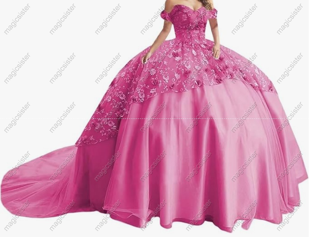 Instock Factory Glitter Fabric and 3D Flowers Quinceanera Dress