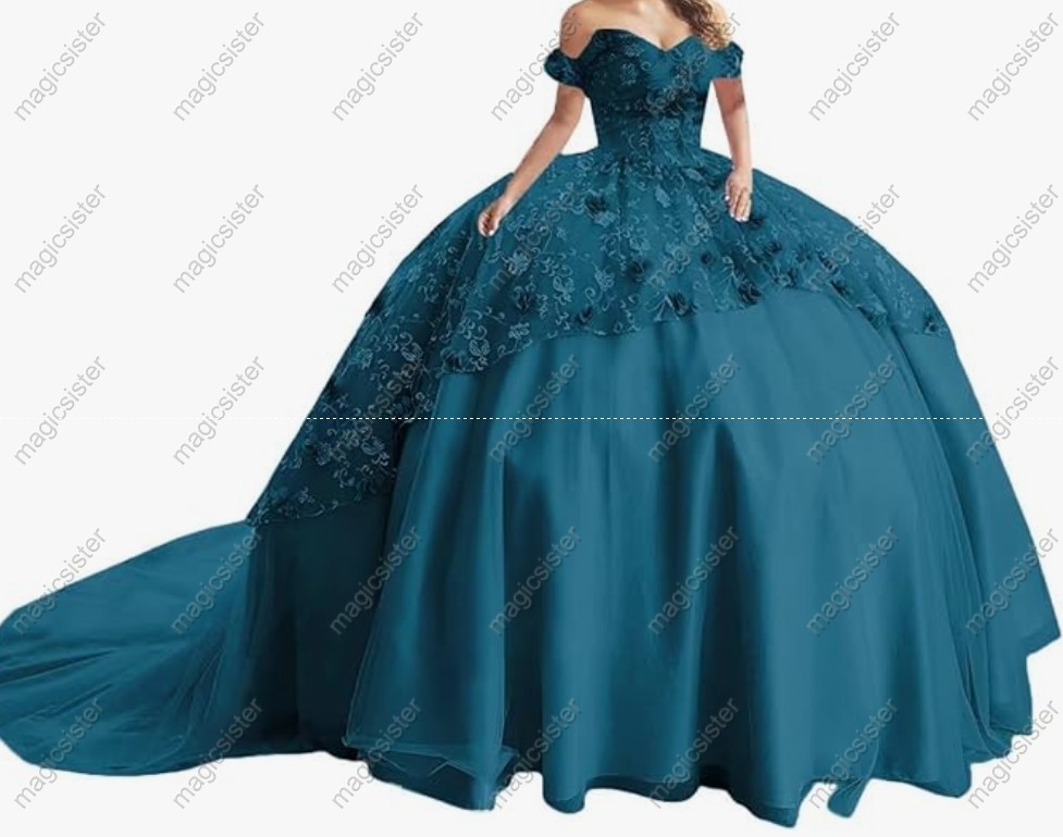 Instock Factory Glitter Fabric and 3D Flowers Quinceanera Dress