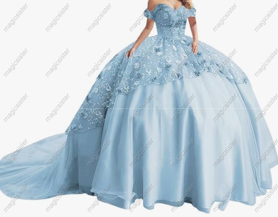 Instock Factory Glitter Fabric and 3D Flowers Quinceanera Dress