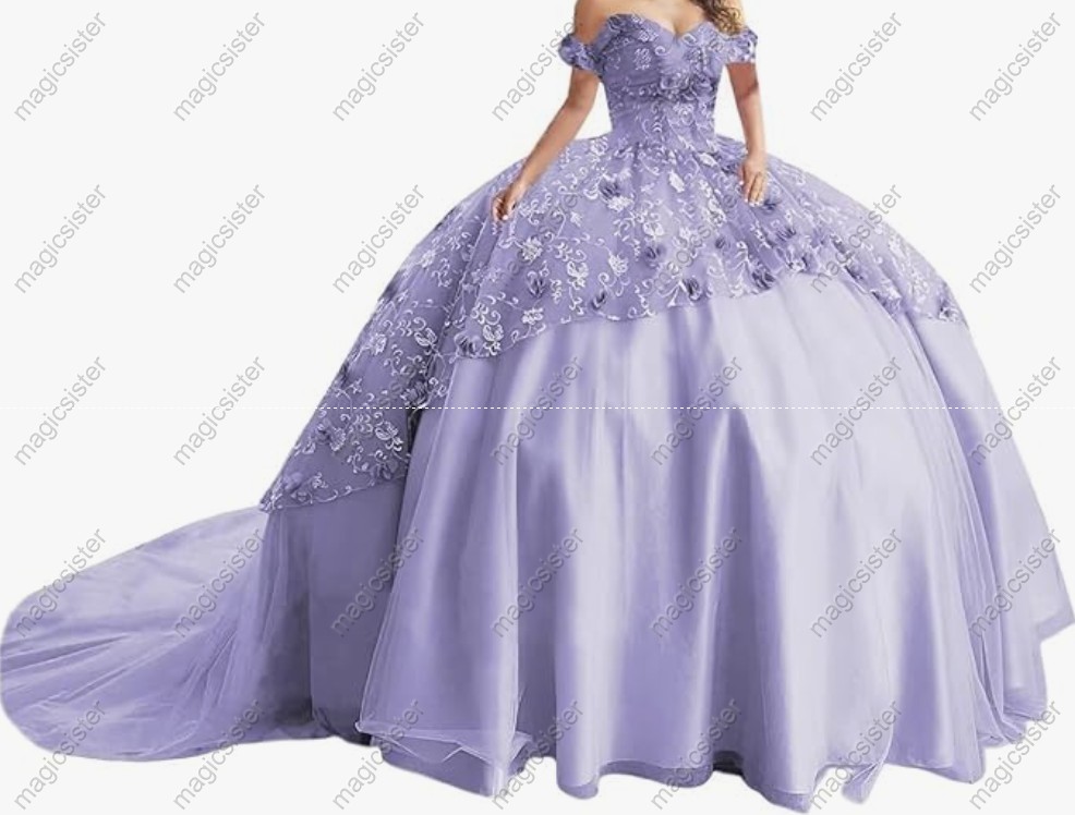 Instock Factory Glitter Fabric and 3D Flowers Quinceanera Dress