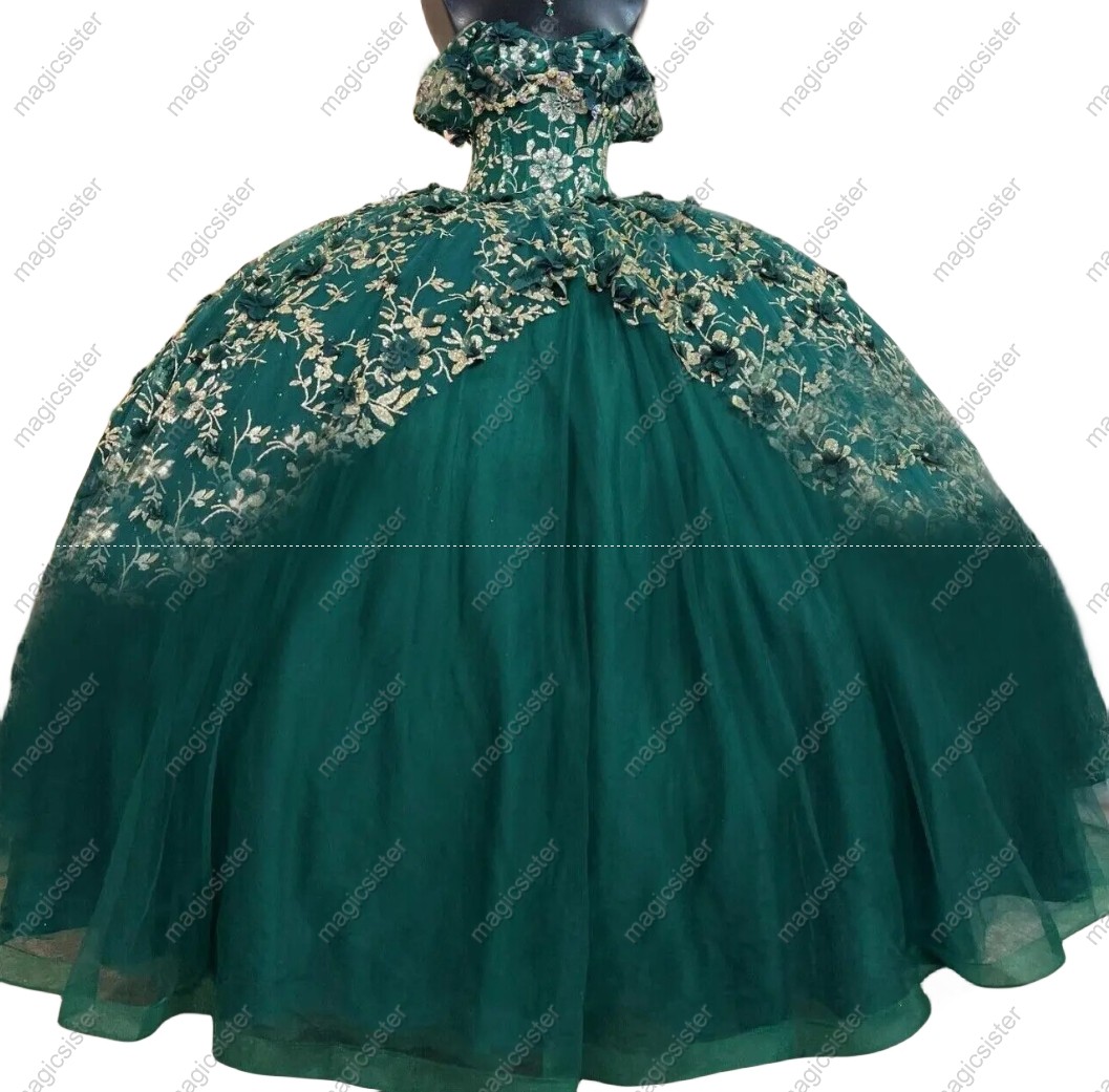 Instock Factory Glitter Fabric and 3D Flowers Quinceanera Dress