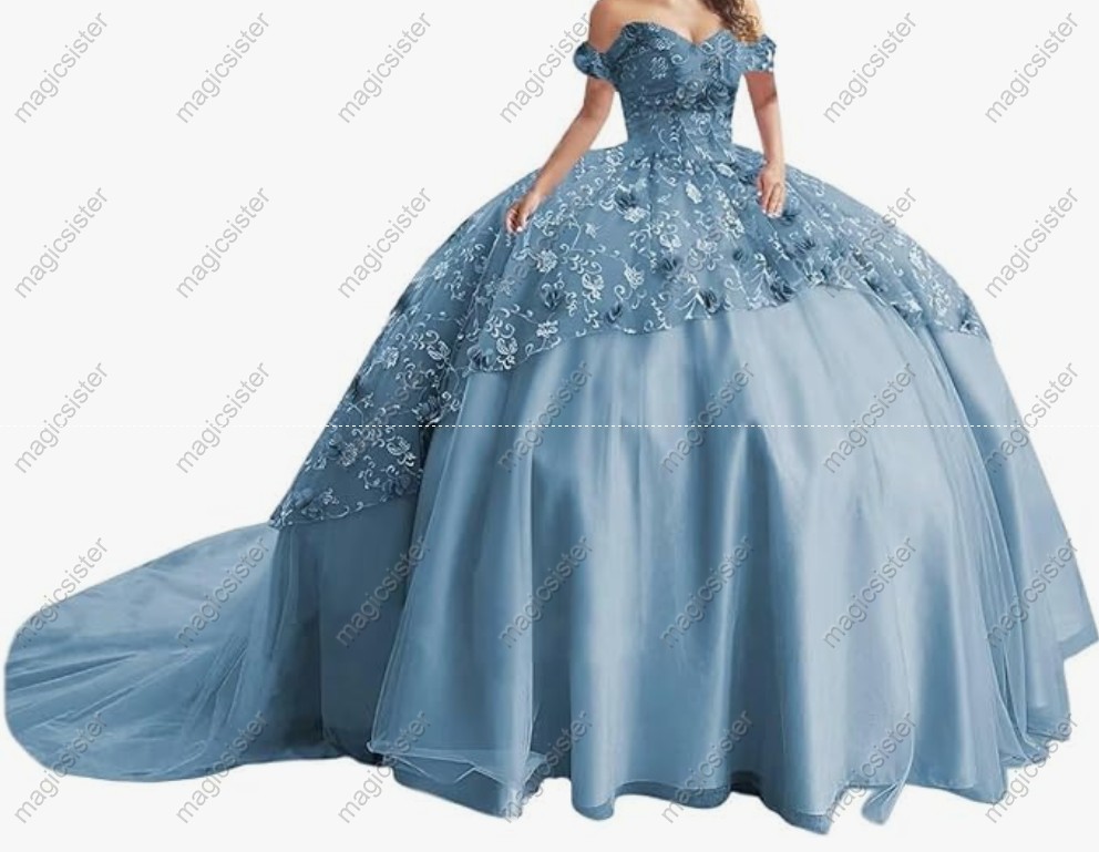 Instock Factory Glitter Fabric and 3D Flowers Quinceanera Dress