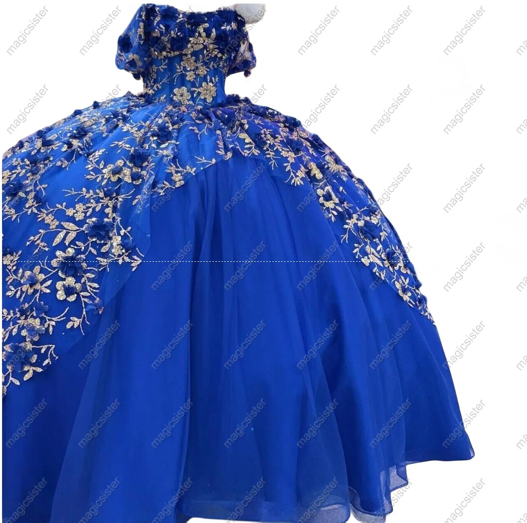 Instock Factory Glitter Fabric and 3D Flowers Quinceanera Dress