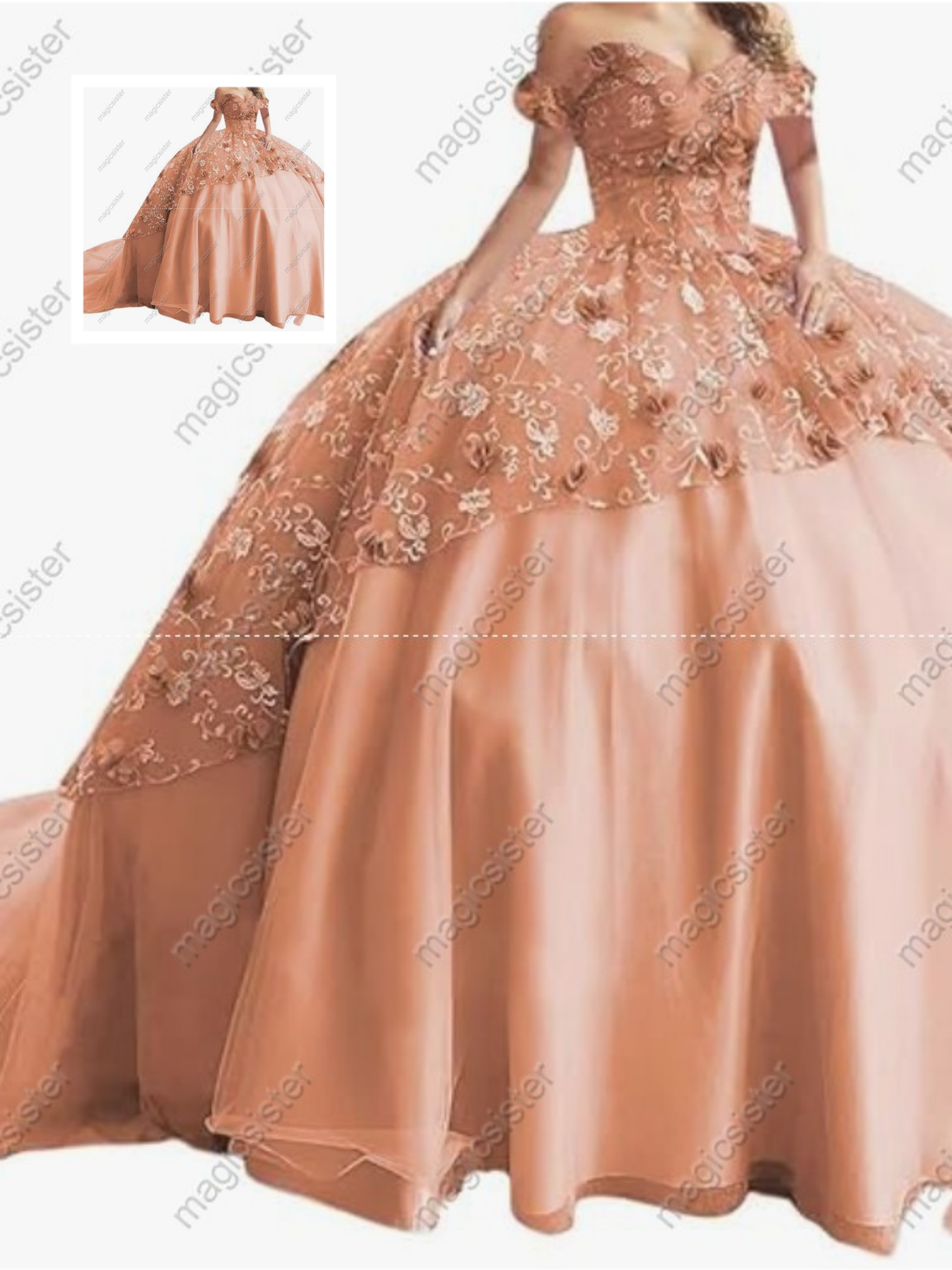 Instock Factory Glitter Fabric and 3D Flowers Quinceanera Dress