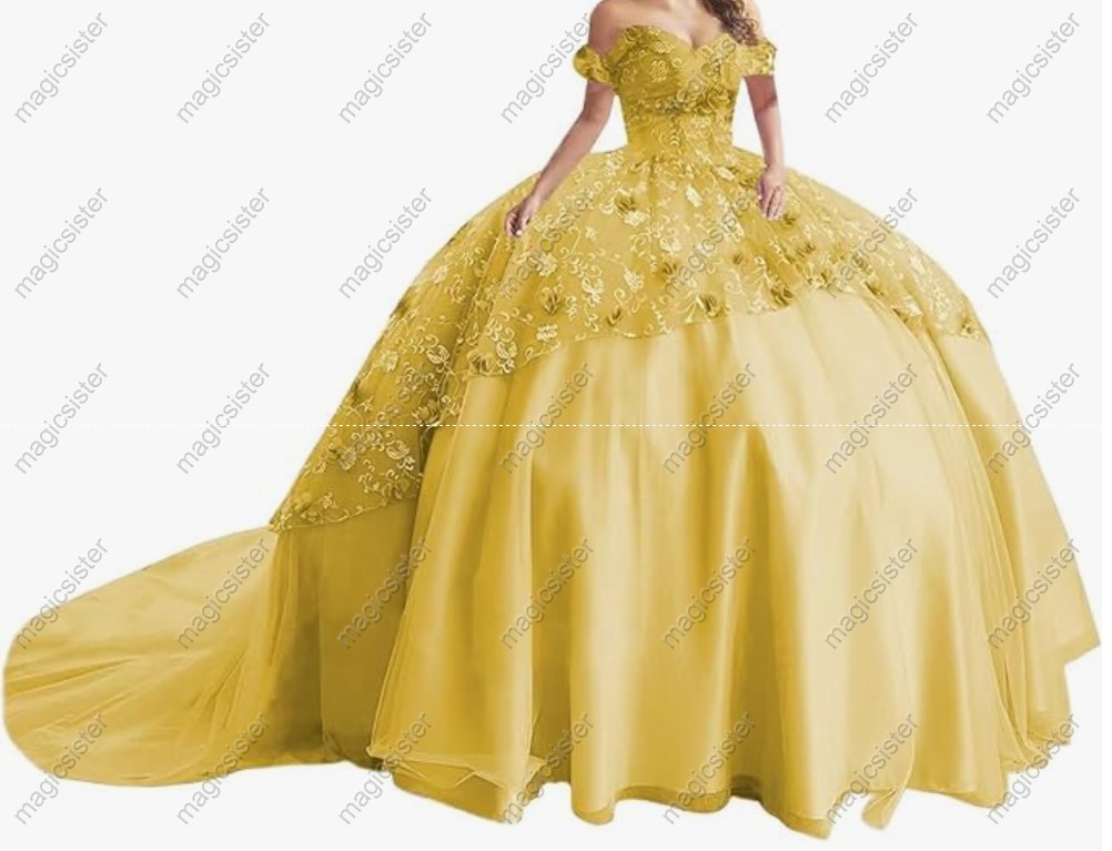 Instock Factory Glitter Fabric and 3D Flowers Quinceanera Dress