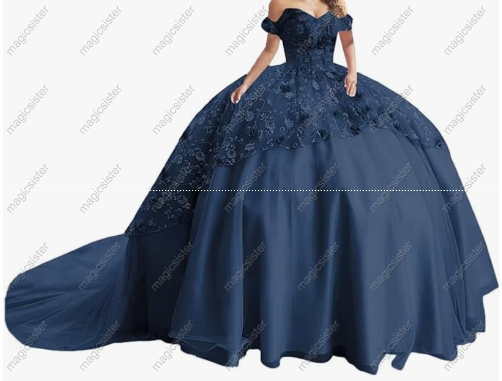 Instock Factory Glitter Fabric and 3D Flowers Quinceanera Dress